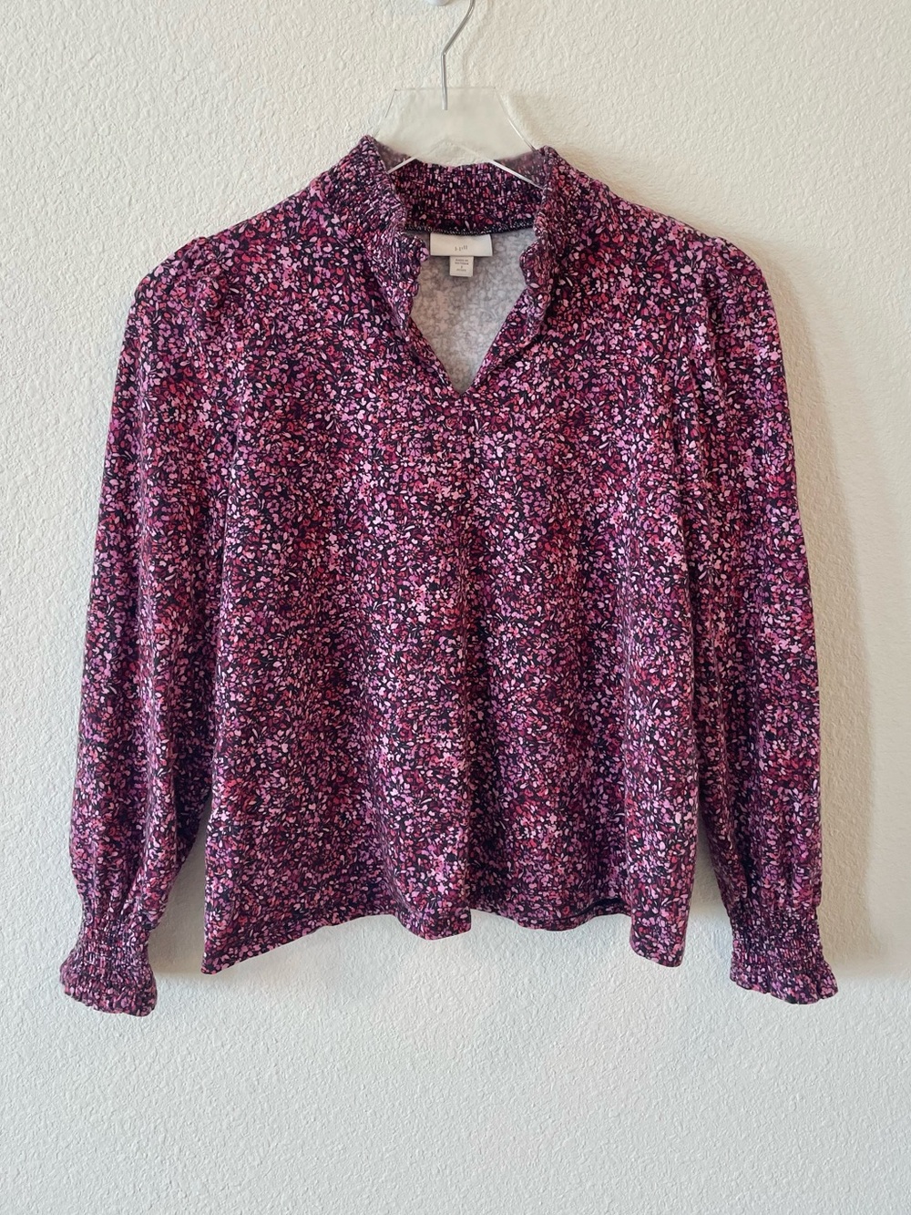 J. Jill Long Sleeve Blouse Keyhole Neck Pink Floral S Petite